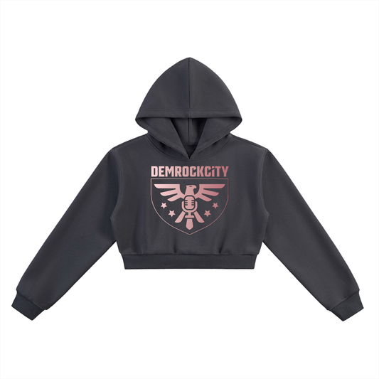 DEMROCKCITY Crest Cropped Hoodie – Charcoal