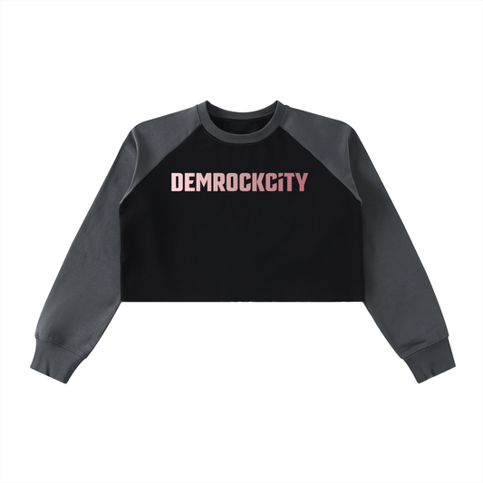 DEMROCKCITY Women's Cropped Terry Crew – Black