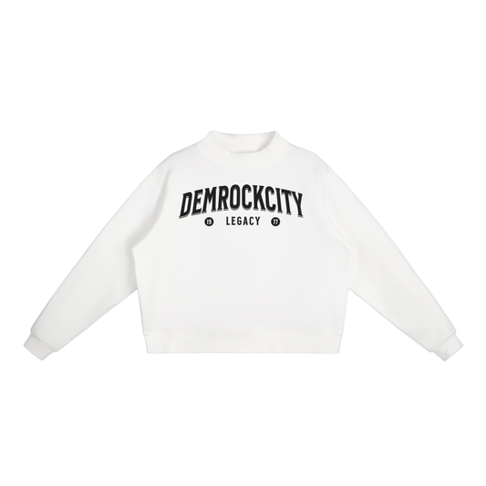 DEMROCKCITY Essential Fleece Mock-Neck Crew – White