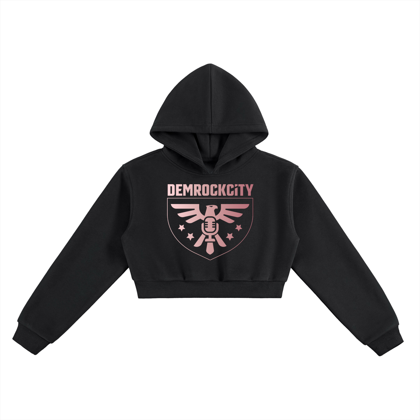 DEMROCKCITY Crest Cropped Hoodie – Black