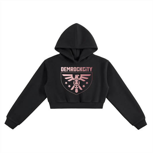 DEMROCKCITY Crest Cropped Hoodie – Black