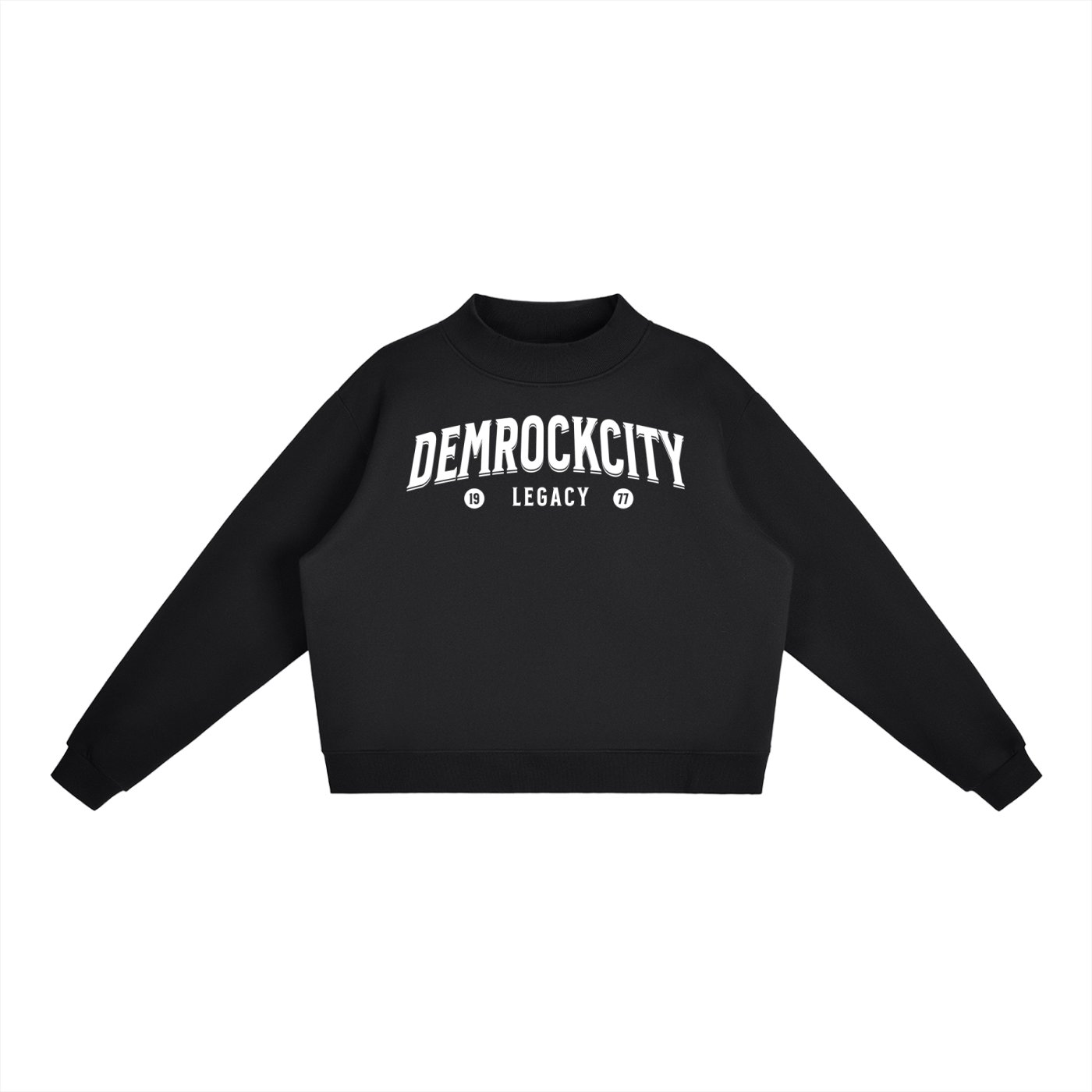DEMROCKCITY Essential Fleece Mock-Neck Crew – Black