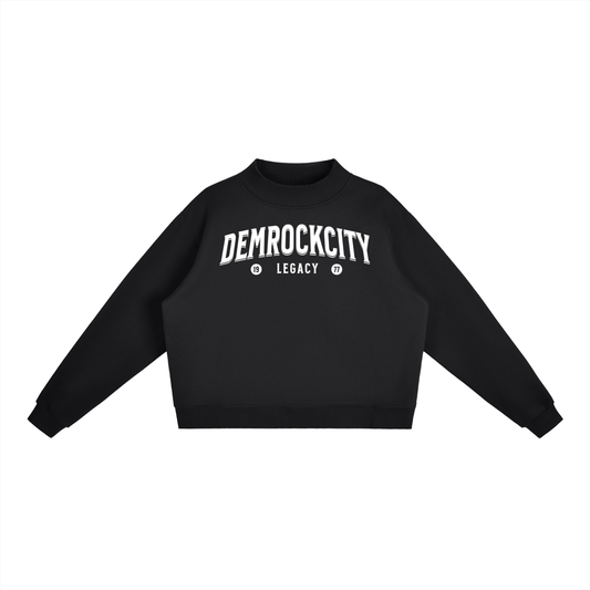 DEMROCKCITY Essential Fleece Mock-Neck Crew – Black
