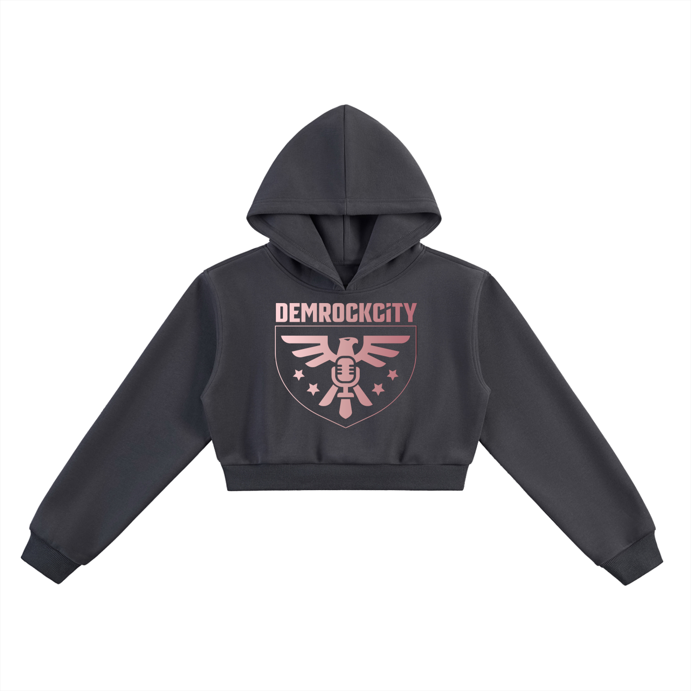DEMROCKCITY Crest Cropped Hoodie – Charcoal