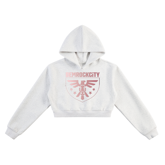 DEMROCKCITY Crest Cropped Hoodie – Flower Grey
