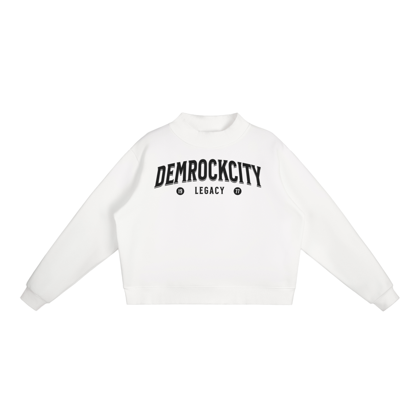 DEMROCKCITY Essential Fleece Mock-Neck Crew – White