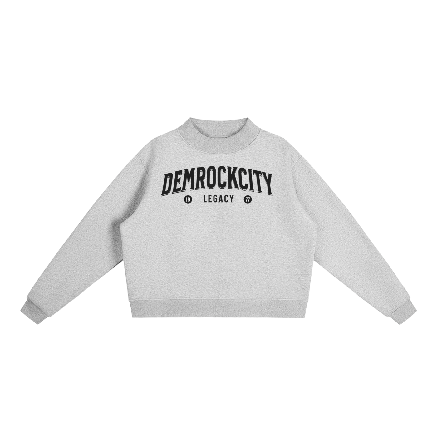 DEMROCKCITY Essential Fleece Mock-Neck Crew – Heather Gray