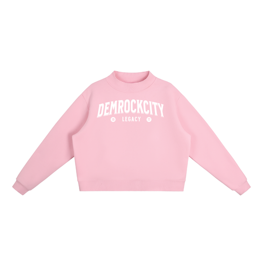 DEMROCKCITY Essential Fleece Mock-Neck Crew – Pink