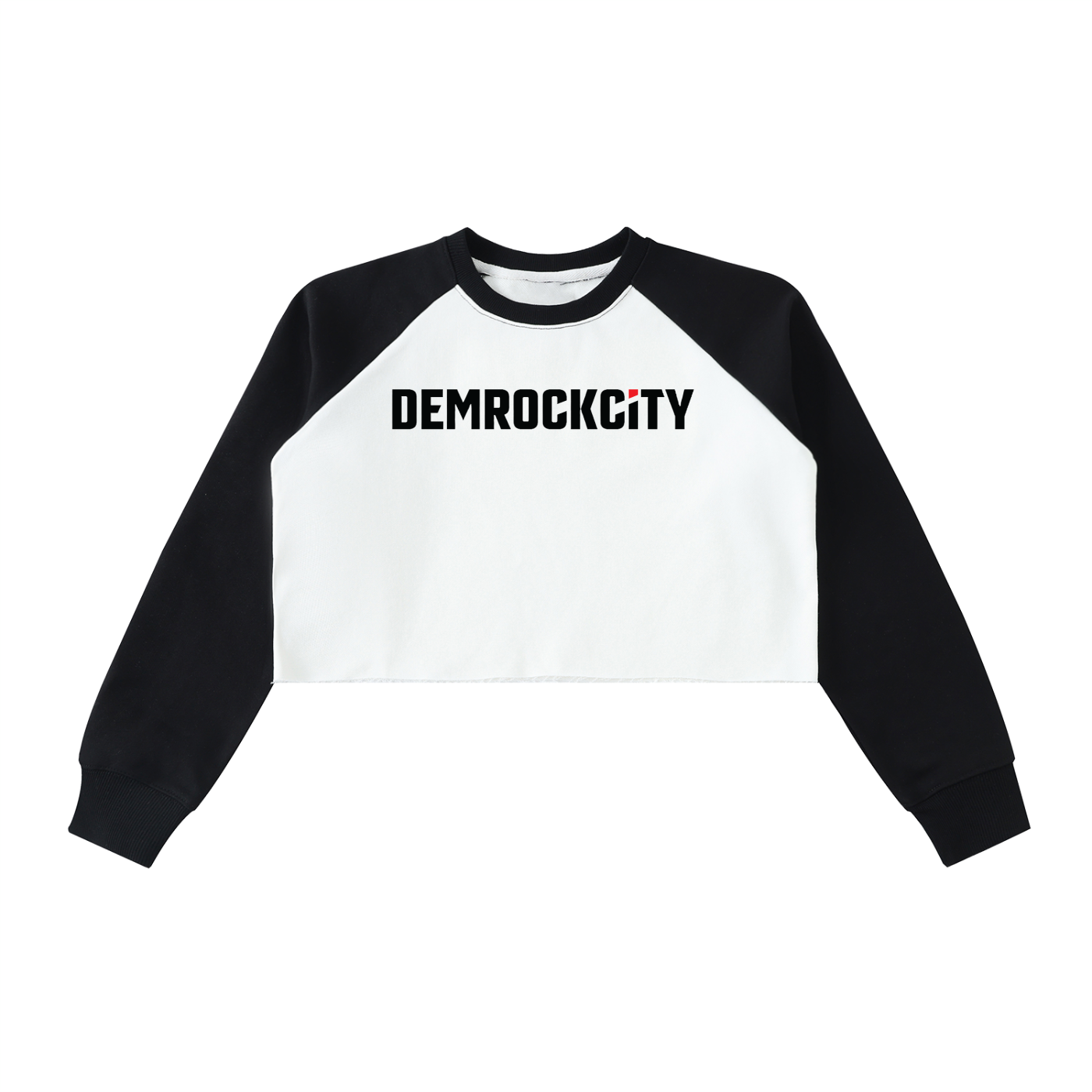 DEMROCKCITY Women's Cropped Terry Crew – White
