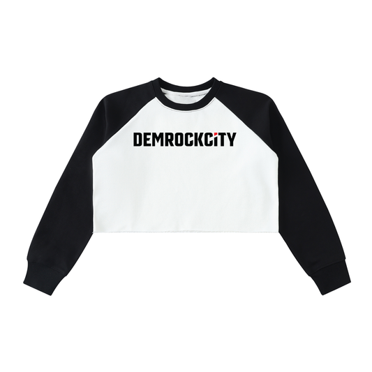 DEMROCKCITY Women's Cropped Terry Crew – White
