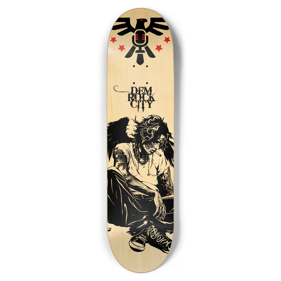 DEMROCKCITY Fallen Angel Deck – Natural Wood (8.5 × 32)